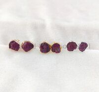 Natural Raw Gemstone Electroplated Birthstone Stud Earring