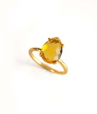 Gemstone Tear Drop Prong Set Gold Vermeil Silver Ring