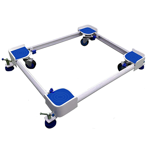 Adjustable Washing Machine Trolley - Plastic Material, 4 Metallic Rod Design | 360Â° Rotatable Wheels, Excellent Grip Stoppers for Stability