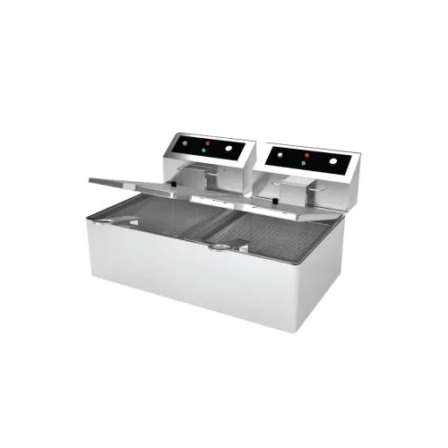 Double Deep Fryer - Stainless Steel, Rectangular Design in Silver | Semi Automatic, Customizable Size, Warranty Included