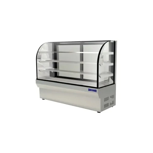 Curved Glass Display Counter - Stainless Steel, 4 FT Height, Silver Color | Smooth Surface Finish, Standard Design