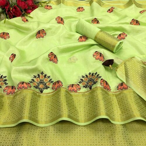 Shusmita Patta Green Soft Cotton Silk Saree