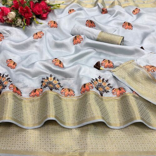 Shusmita Patta Grey Soft Cotton Silk Saree