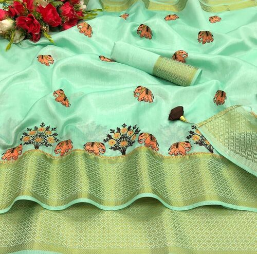 Shusmita Patta Sky Blue Soft Cotton Silk Saree