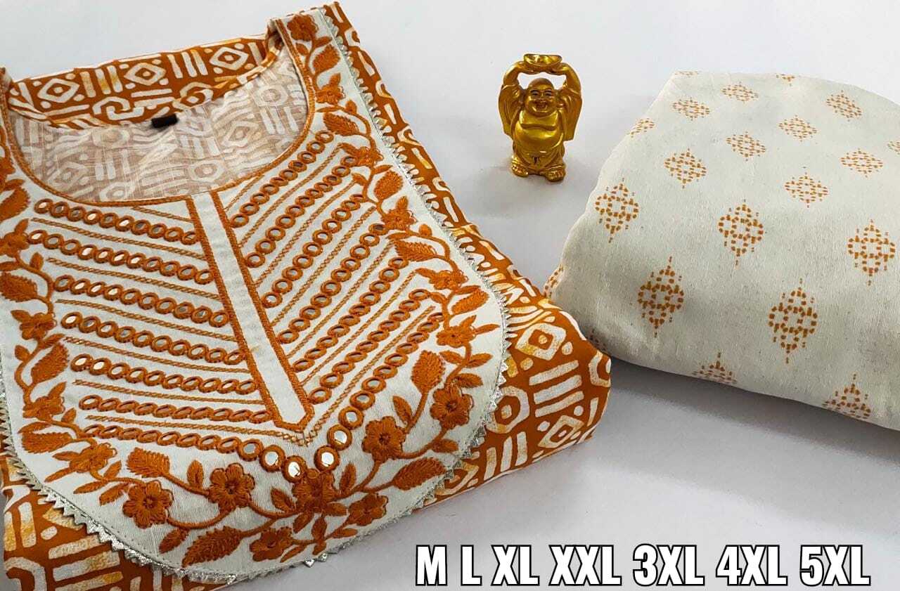 Women Pure Cotton Mirror Embroidery Dress Materials