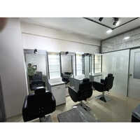 Salon Interior Designing - Wood & Metal, Customizable Dimensions, Elegant White Finishes, Integrated Storage With Comfortable Seating & Led Lighting