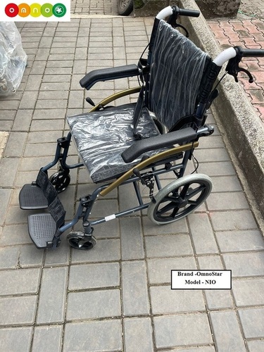 Lightweight Wheelchair OmnoStar NIO - MS Frame 11kg 100kg Load Bearing Portable & Foldable Adjustable Armrest Detachable Brake Solid Castor Type