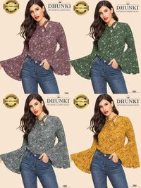 Bale Sleeve Top - Ruby Blended Cotton, M(38) & XL(42), Attractive Print, Designer Neck, Full Sleeve, Available in 4 Colors
