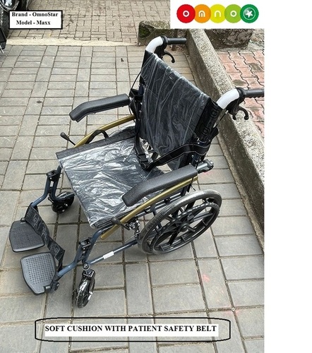 Lightweight Wheelchair OmnoStar MAXX - 13 Kilograms Portable and Foldable Design | Flip Up Arm Rest Soft Cushion with Safety Belt Dual Brakes Attendant Brake with Auto Lock Compact for Travel