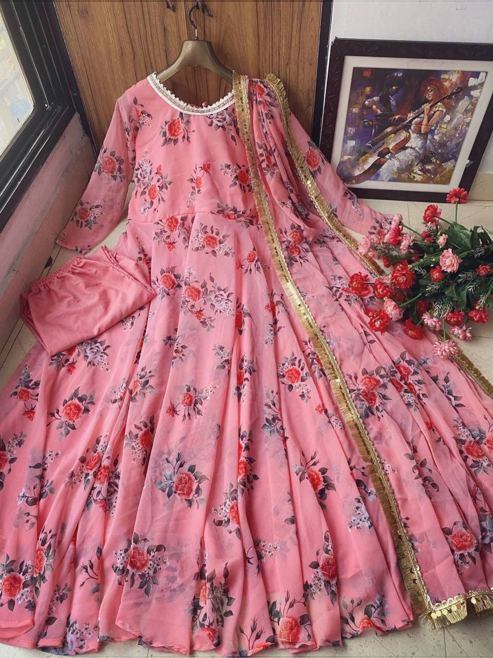 WOMEN  DESIGNER PRINTED  ANARKALI GOWN