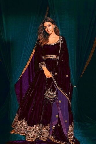 WOMEN VELVET DESIGNER  EMBROIDERED ANARKALI GOWN