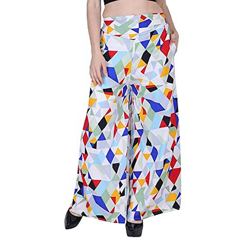 Diamond Printed Crepe Palazzo - Premium Crepe Fabric, Multicolor Design | Soft, Flared Fit for Everyday Comfort and Style