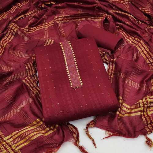Vidhi Maroon Dyble Cotton Dress Material