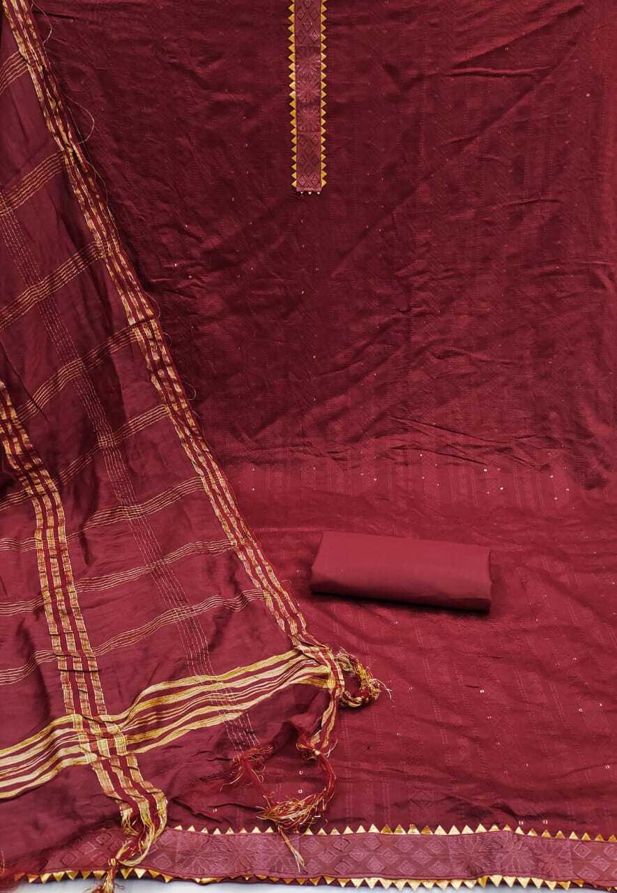 Vidhi Maroon Dyble Cotton Dress Material