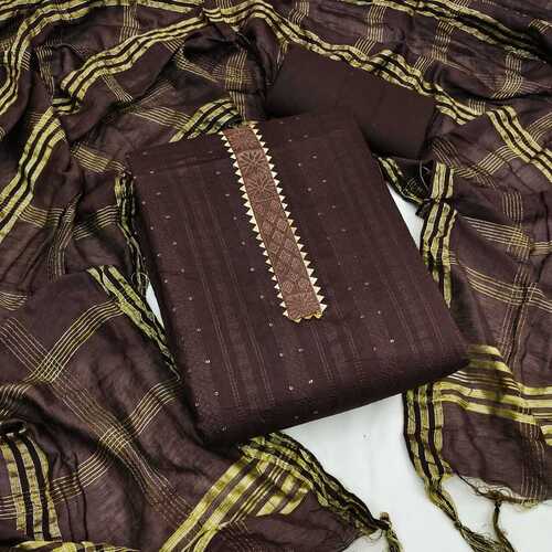 Vidhi Brown Dyble Cotton Dress Material Recommended Season: All