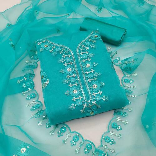 Toral Sky-Blue Organza Dress Material