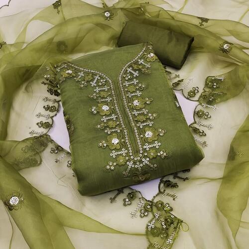 Toral Green Organza Dress Material