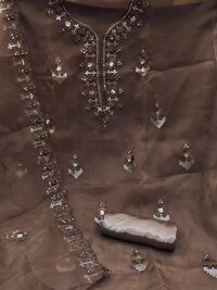 Toral Brown Organza Dress Material
