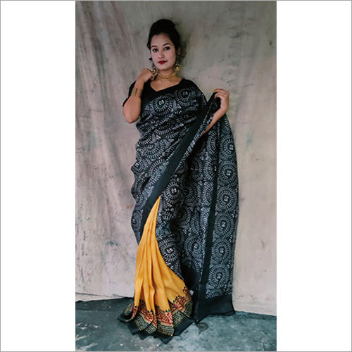 Bollywood Black Printed Murshidabad Silk Sarees