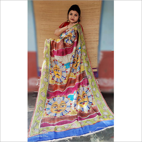 Cotton Silk Madhuboni Painted Plain Tassur Sarees