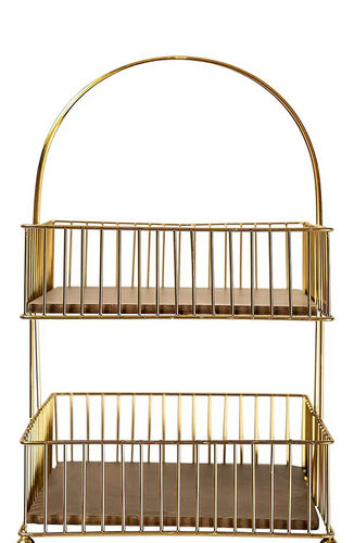 Metal and Wood Decorative Storage for Fruit Vegetable Basket in the Kitchen Golden 2 Tier