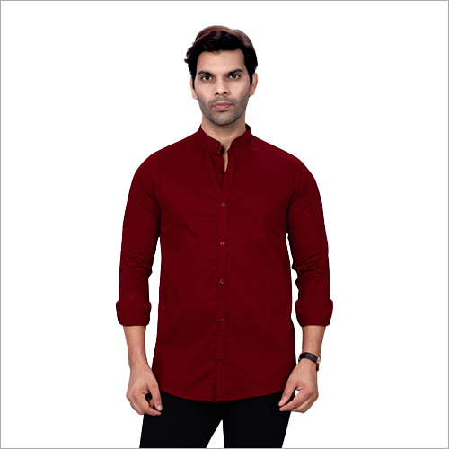 Maroon Men Casual Wear Cotton Shirt