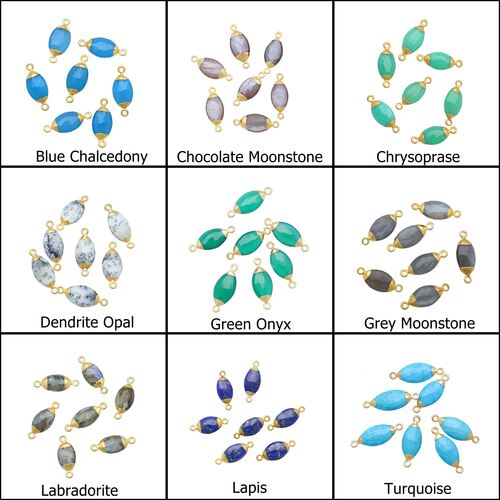 Marquise Shape Gemstone Electroplated Connector Stone Size 14x8mm