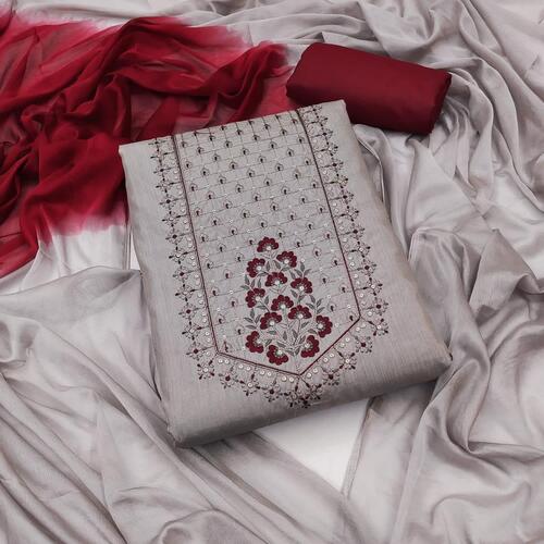 Pinkal Grey Jal Pari Cotton Dress Material