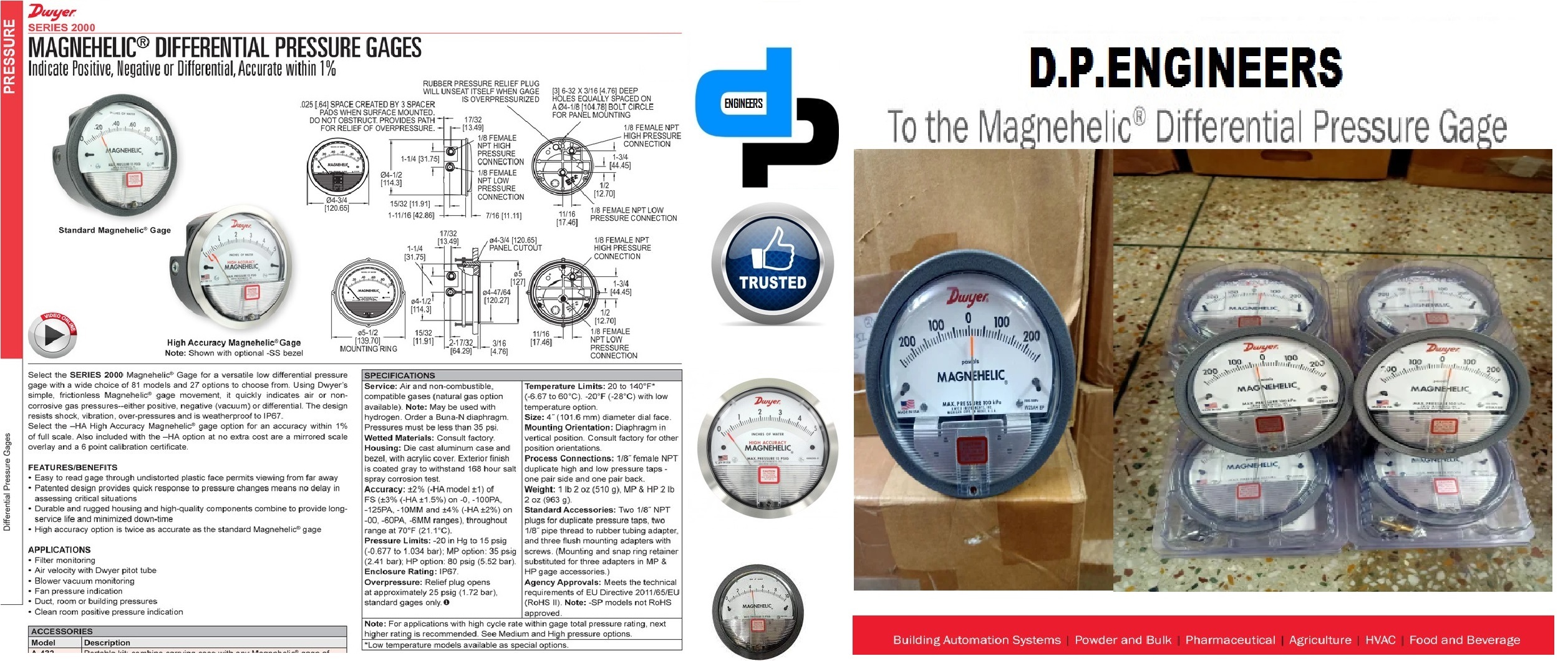 Series 2000 DWYER MAGNEHELIC Differential Pressure Gauges for Bhopal Madhya Pradesh