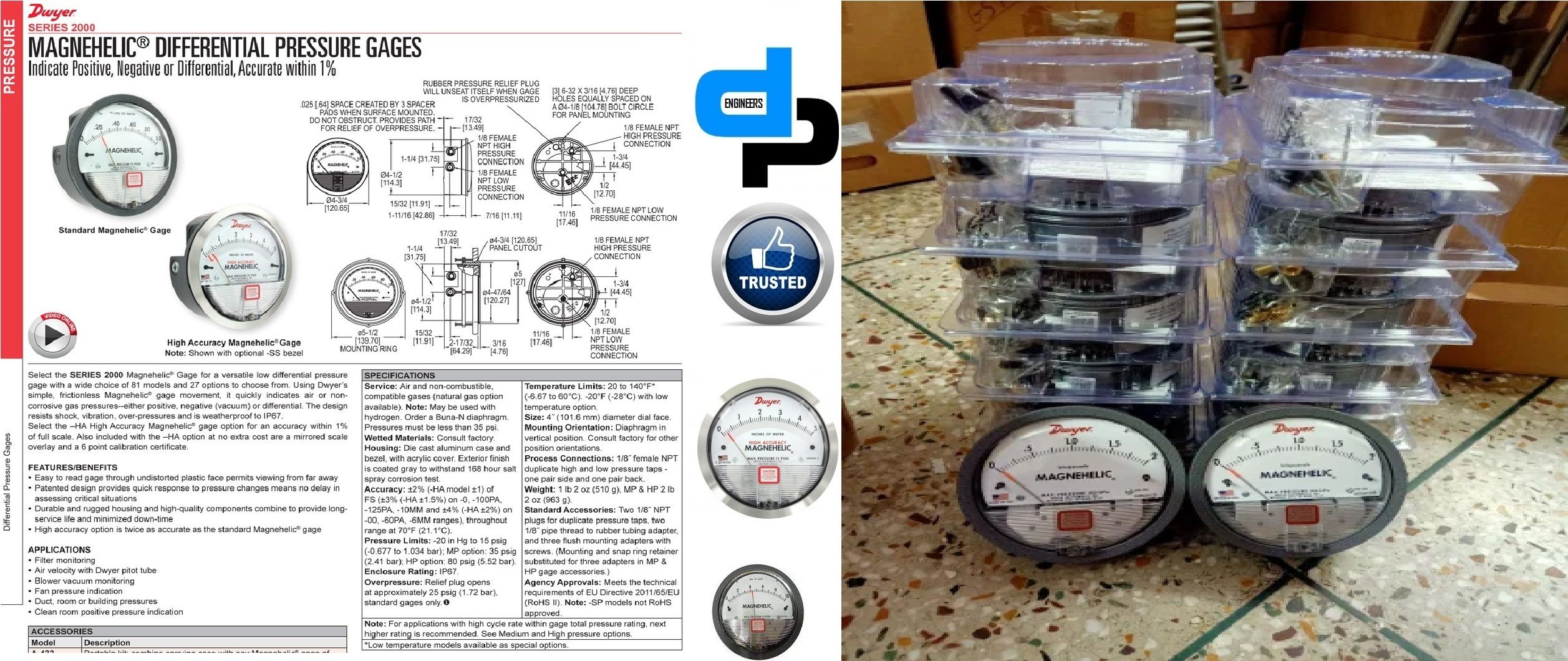 Series 2000 DWYER MAGNEHELIC Differential Pressure Gauges for Ranchi Jharkhand