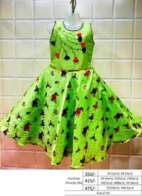 Girls Ethnic Wear - 6pics Cotton Frock Set For Ages 2-11 | Green Printed, Sleeveless, Washable, Summer Style In Sizes S, M, L, Xl
