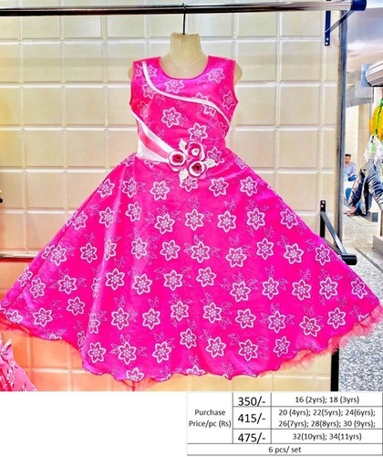 Cotton Frock-20 - Cotton, Sizes L, M, S, XL, Pink, Sleeveless, Printed Ethnic Style for Girls Age 2-11, Washable for Summer Wear