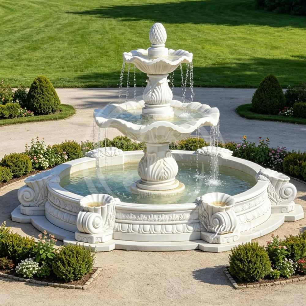 Garden Fountain - Stone Material, 150cm Height x 80cm Width, Red Color, Three Tiers | One Year Warranty, Outdoor Garden Decoration