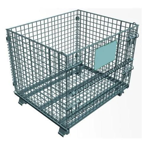 Folding Wire Mesh Cage Container - Color: Silver