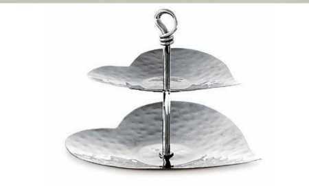 Silver Two Tier Heart Shape Cake Stand