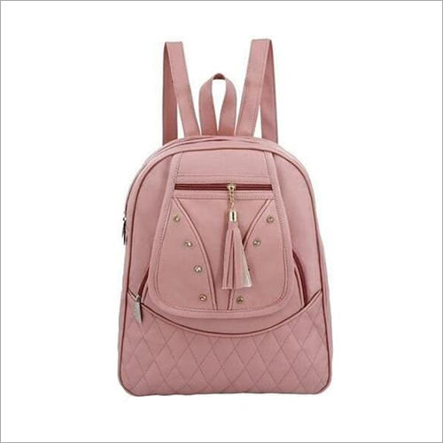 Leather Ladies Peach Backpack