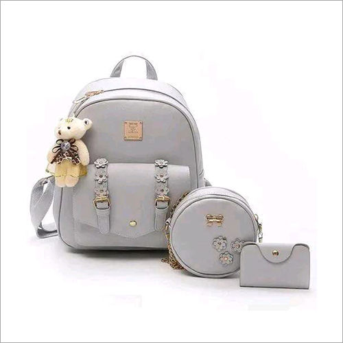 Ladies Leather Grey Backpack