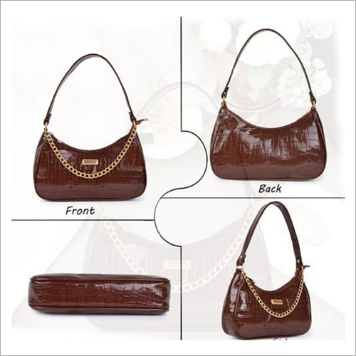 Ladies Solid Brown Handbag