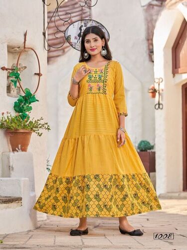 Women Dolphin cotton With Flair and Embroidery kurti...
