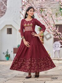 Women Dolphin cotton With Flair and Embroidery kurti...