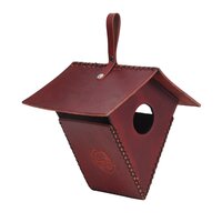 Handmade lantern shape birdhouse Red color made of leather vegan leather