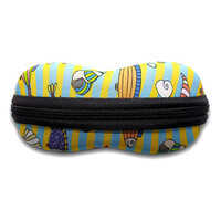 Sea Blue Printed Eyewear Cases And Covers - Cotton Fabric, Various Sizes, Sea Blue Color With Yellow Zipper Top Handle | Customizable Design And Enhanced Security