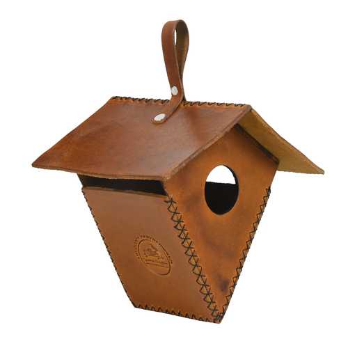 Handmade Lemon color Lantern Birdhouse made of Leather Vegan Leather and Synthetic leather
