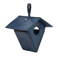 Sparrow Daughter Lantern Birdhouse Blue Color Handcrafted with Leather Vegan Leather and Synthetic leather  By women Artisans  for