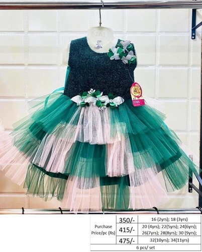 Girls Fancy Party Dress - Cotton, Sizes S-XL | Multi-Printed, Sleeveless, Washable, Age Group 2-11 Years, Cloth Decoration