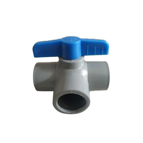 Grey-Blue Plastic Three Way Ball Valve