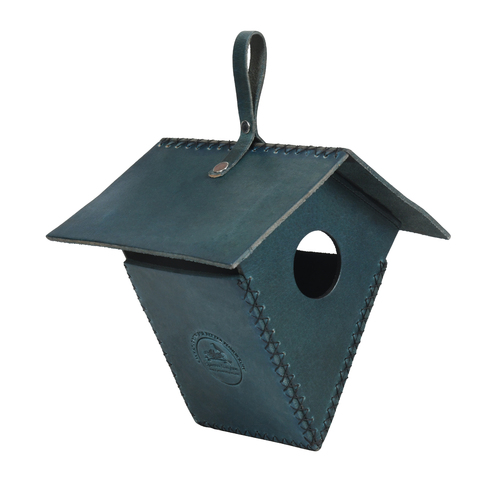Sparrow Daughter Lantern Birdhouse Blue G Color Handcrafted with Leather Vegan Leather and Synthetic leather By women Artisans