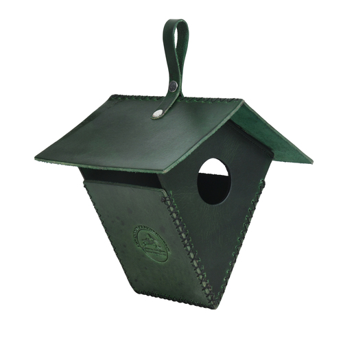 Handcrafted Lantern Birdhouse Green Color Made of Leather Vegan Leather