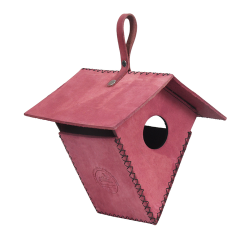 Handmade Pink Lantern Birdhouse - Leather, Vegan Leather, Synthetic Leather | 17x17x18 cm, 4.5-5 cm Entrance, Easy Installation, Handcrafted Decor, Perfect Gift