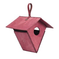 Handmade Pink color Latern Birdhouse made of Leather Vegan Leather and Synthetic leather